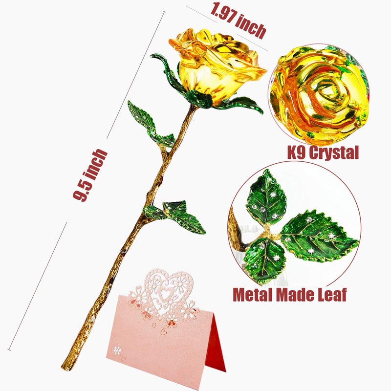 SWEETIME Yellow Rose Gift for Her, K9 Crystal Rose with Wish Card, 3D Glass Rose Eternal Flower, Crystal Figurine for Women on Birthday, Mother's Day,Wedding, Anniversary, Valentine's Day, Chrismas. - Image 3